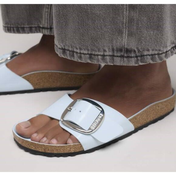 Birkenstock Madrid Big Buckle Baby Blue Natural Leather Patent Sandals EU 40 NIB - Picture 12 of 13